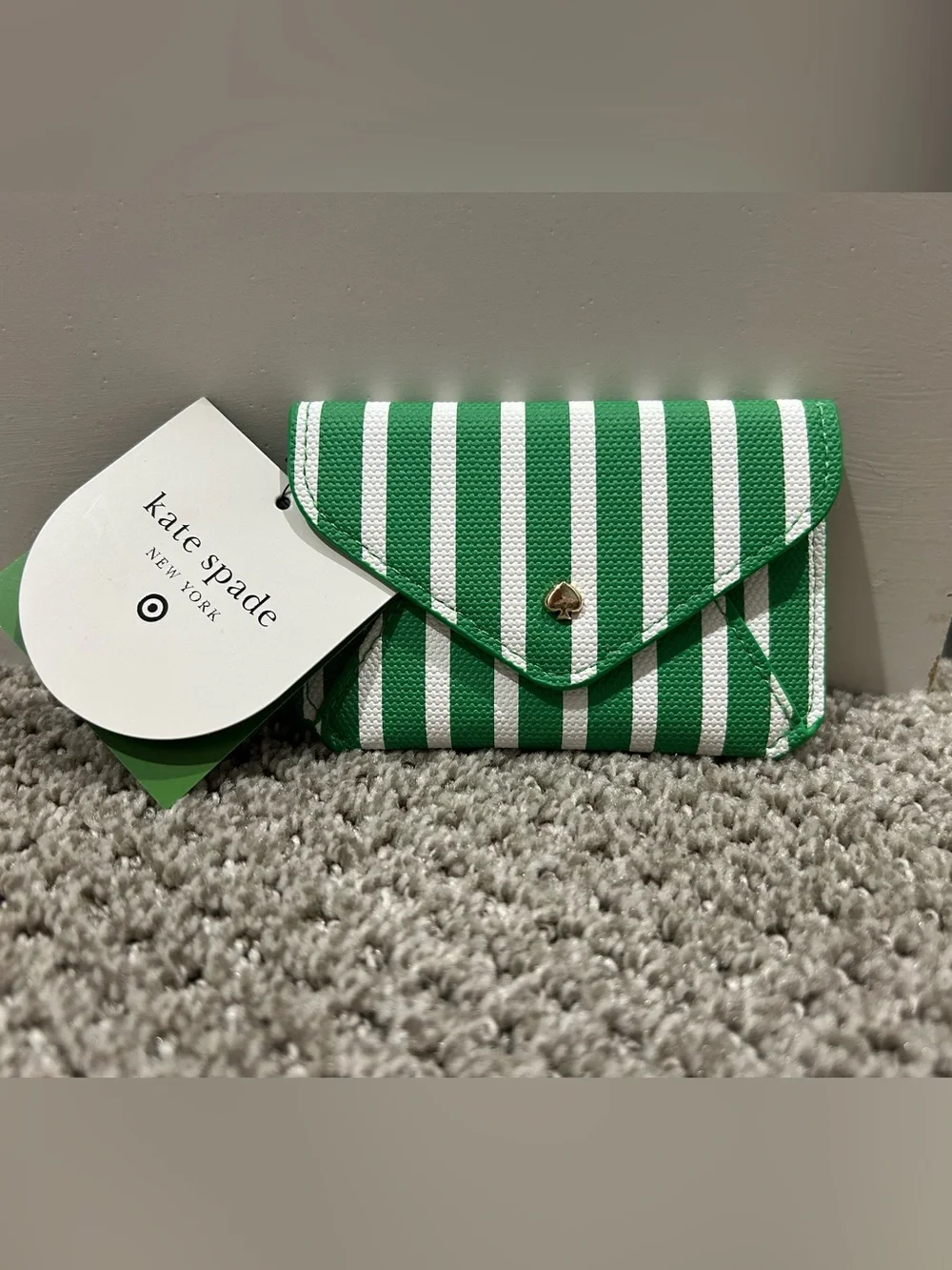 kate spade Green and White Striped Envelope Wallet